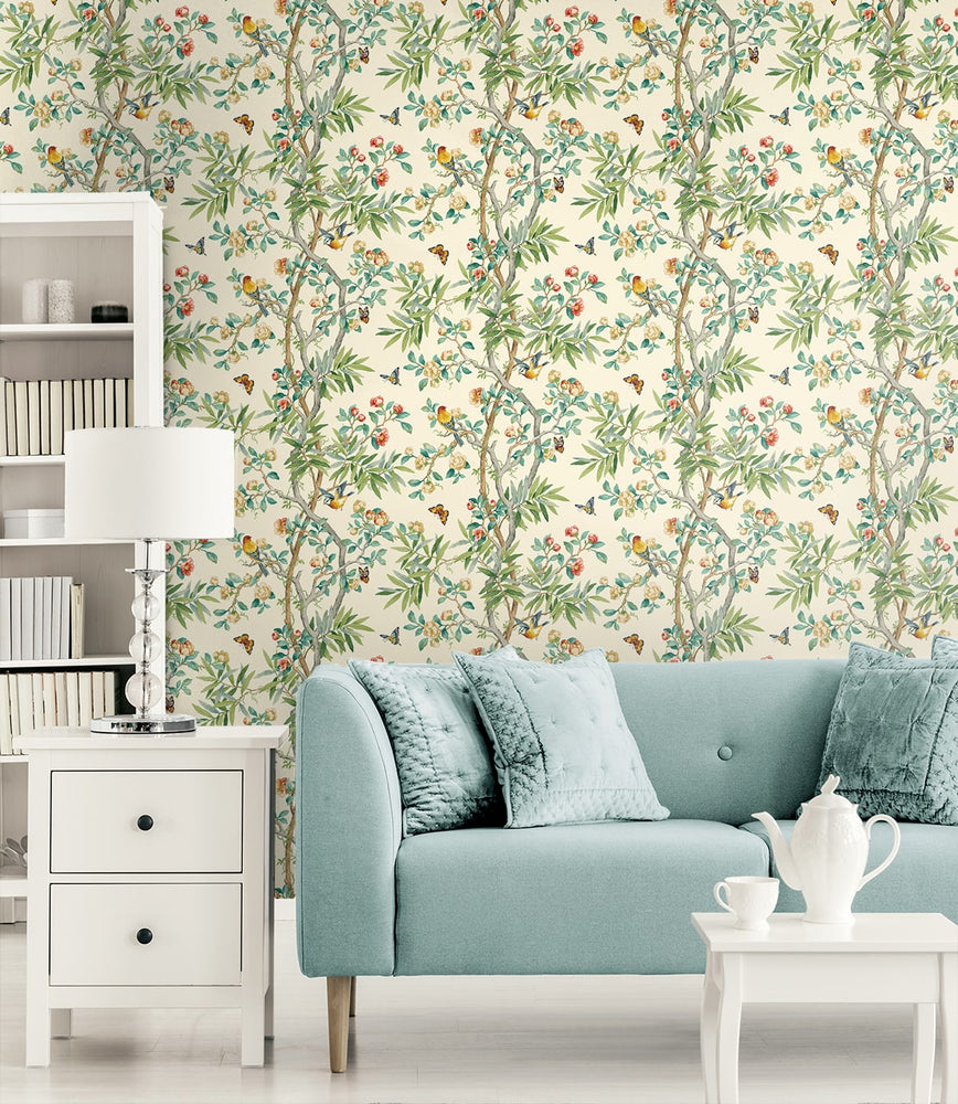 160020WR chinoiserie peel and stick wallpaper living room from Surface Style