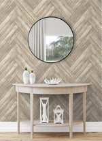 160071WR faux wood peel and stick wallpaper entryway from Surface Style