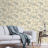 160121WR leaf peel and stick wallpaper living room from Surface Style