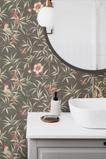 160360WR chinoiserie peel and stick wallpaper bathroom from Surface Style