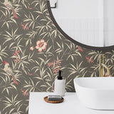 160360WR chinoiserie peel and stick wallpaper bathroom from Surface Style