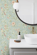 160362WR chinoiserie peel and stick wallpaper bathroom from Surface Style