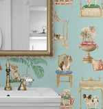 160372WR dog peel and stick wallpaper bathroom from Surface Style