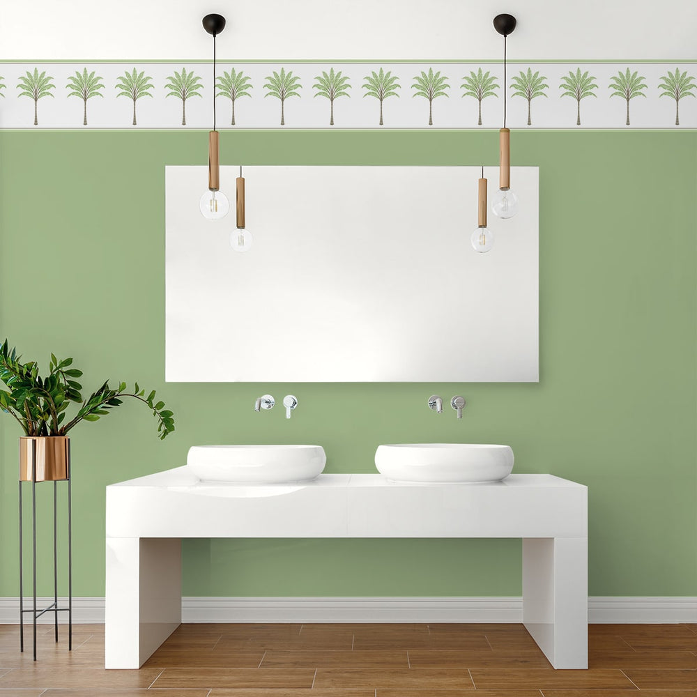 HG10804B palm leaf peel and stick wallpaper border bathroom from Harry & Grace