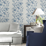 LN41002 chinoiserie bird vinyl wallpaper living room from the Coastal Haven collection by Lillian August