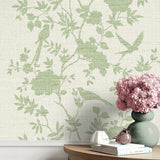 LN41004 chinoiserie bird vinyl wallpaper decor living room from the Coastal Haven collection by Lillian August
