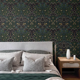 NW44522 vintage morris peel and stick wallpaper bedroom from NextWall