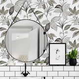NW48300 boho leaf peel and stick wallpaper bathroom from NextWall