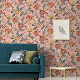 NW50201 Jacobean floral peel and stick wallpaper living room from NextWall