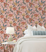NW50201 Jacobean floral peel and stick wallpaper bedroom from NextWall