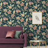 NW50204 Jacobean floral peel and stick wallpaper living room from NextWall