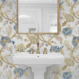 NW50205 Jacobean floral peel and stick wallpaper bathroom from NextWall