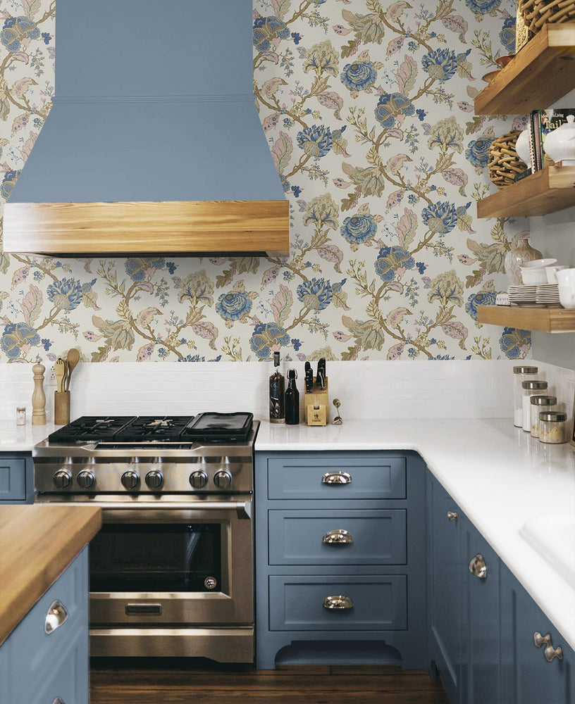 NW50205 Jacobean floral peel and stick wallpaper kitchen from NextWall
