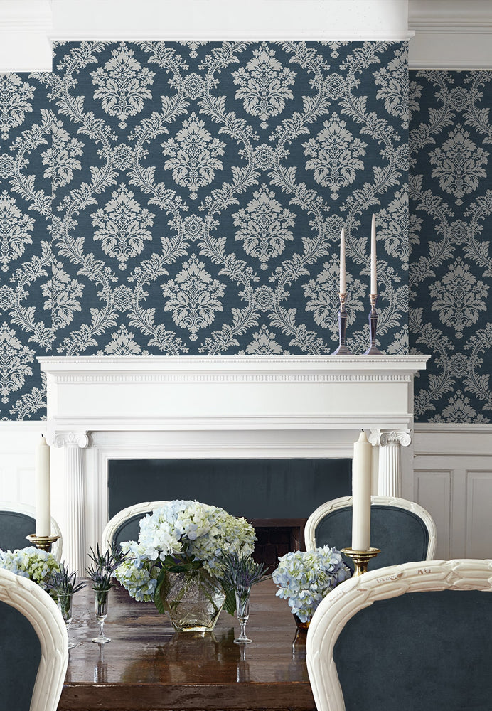 NW53602 damask peel and stick wallpaper dining room from NextWall