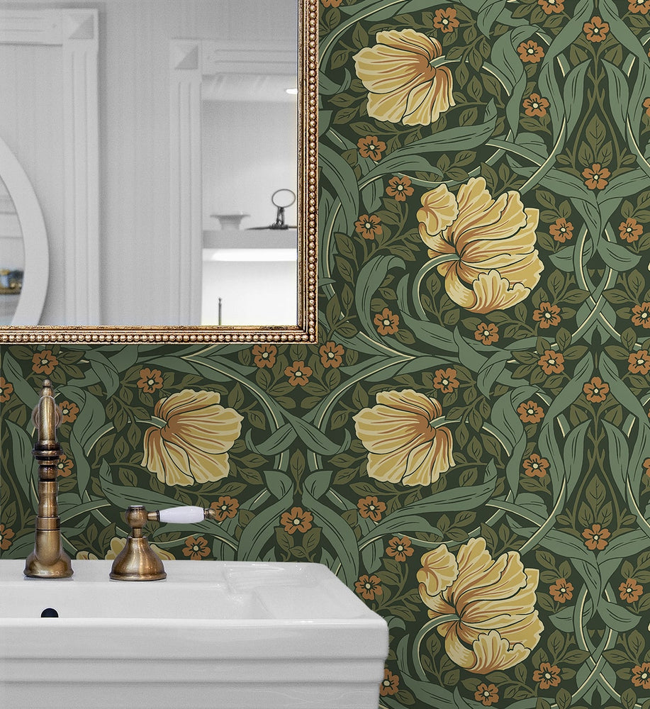 NW54204 floral Morris peel and stick wallpaper bathroom from NextWall