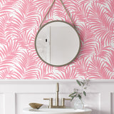 NW54901 palm leaf peel and stick wallpaper bathroom from NextWall