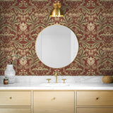 PR10011 vintage floral morris prepasted wallpaper bathroom from Seabrook Designs