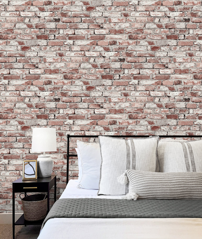 Faux brick peel and stick wallpaper bedroom 160051WR from Surface Style