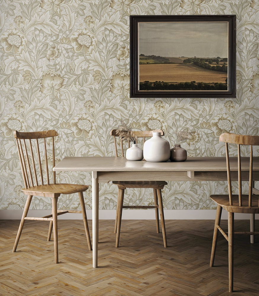 Floral vintage wallpaper dining room ET12307 from the Victorian Garden collection by Seabrook Designs
