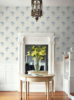 FC60802 lotus floral wallpaper entryway from the French Country collection by Seabrook Designs