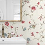 FC61004 floral trail wallpaper bathroom from the French Country collection by Seabrook Designs
