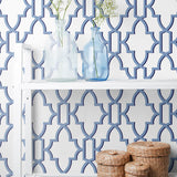 LN21102 coastal lattice peel and stick wallpaper shelf from the Luxe Haven collection by Lillian August