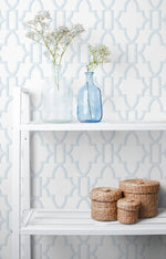 LN21112 coastal lattice peel and stick wallpaper shelf from the Luxe Haven collection by Lillian August