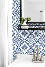 LN21212 Porto tile peel and stick wallpaper bathroom from the Luxe Haven collection by Lillian August