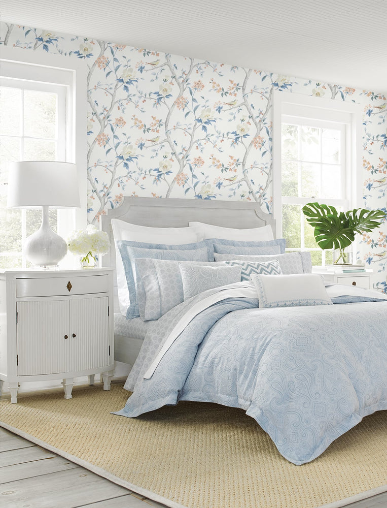 LN21301 floral trail chinoiserie peel and stick wallpaper bedroom from the Luxe Haven collection by Lillian August