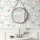 LN21301 floral trail chinoiserie peel and stick wallpaper bathroom from the Luxe Haven collection by Lillian August