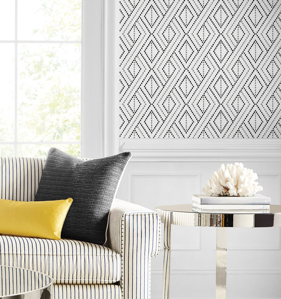 LN30200 boho grid geometric peel and stick removable wallpaper living room from the Luxe Haven collection by Lillian August