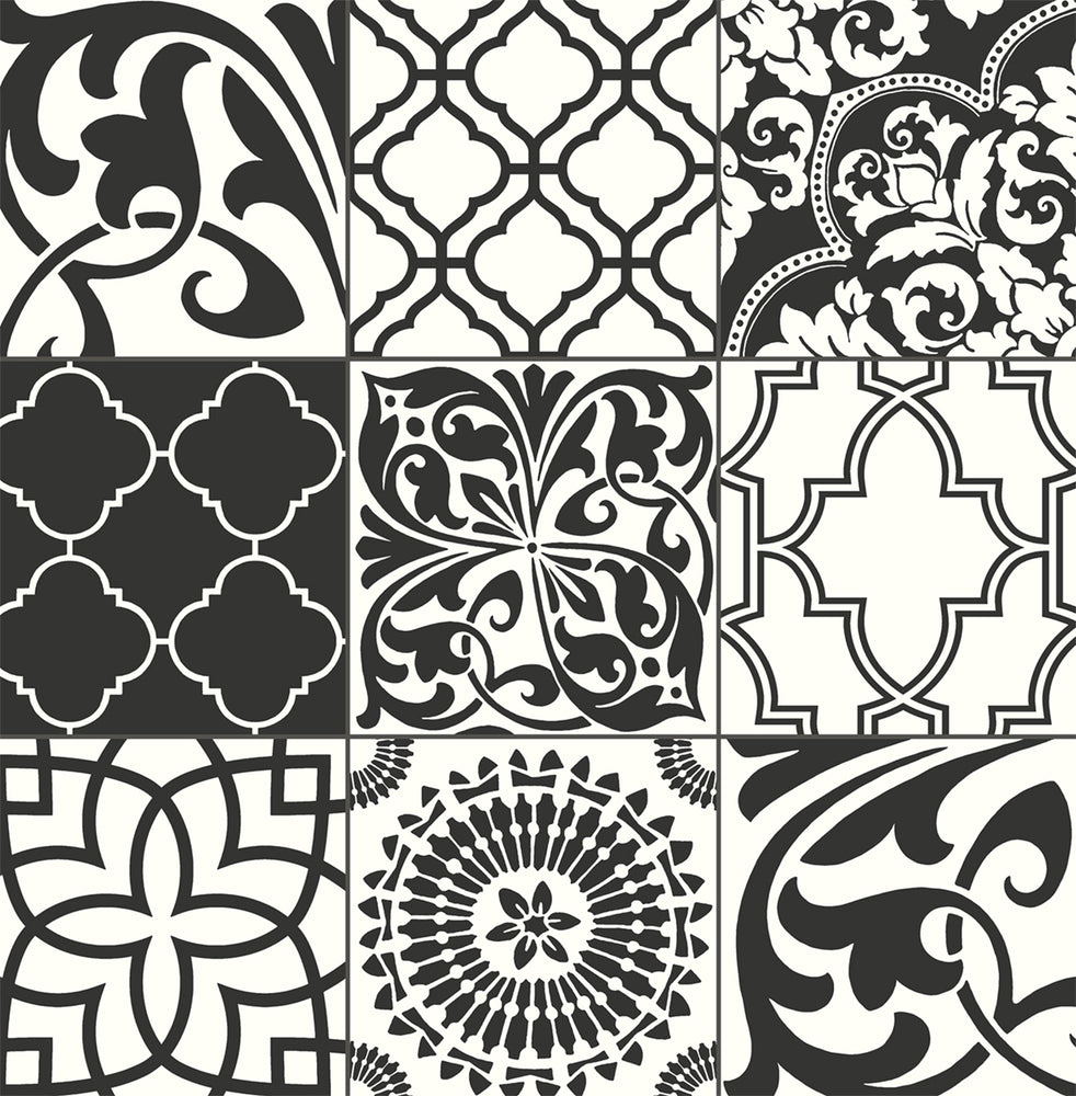NW30300 peel and stick black moroccan tile removable wallpaper by NextWall