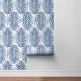 NW33002 coastal blue palm leaf peel and stick removable wallpaper roll by NextWall