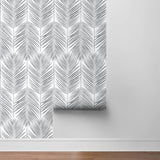 NW33008 daydream gray palm leaf peel and stick removable wallpaper roll by NextWall