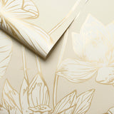 NW33105 metallic gold lotus flower peel and stick removable wallpaper roll from NextWall