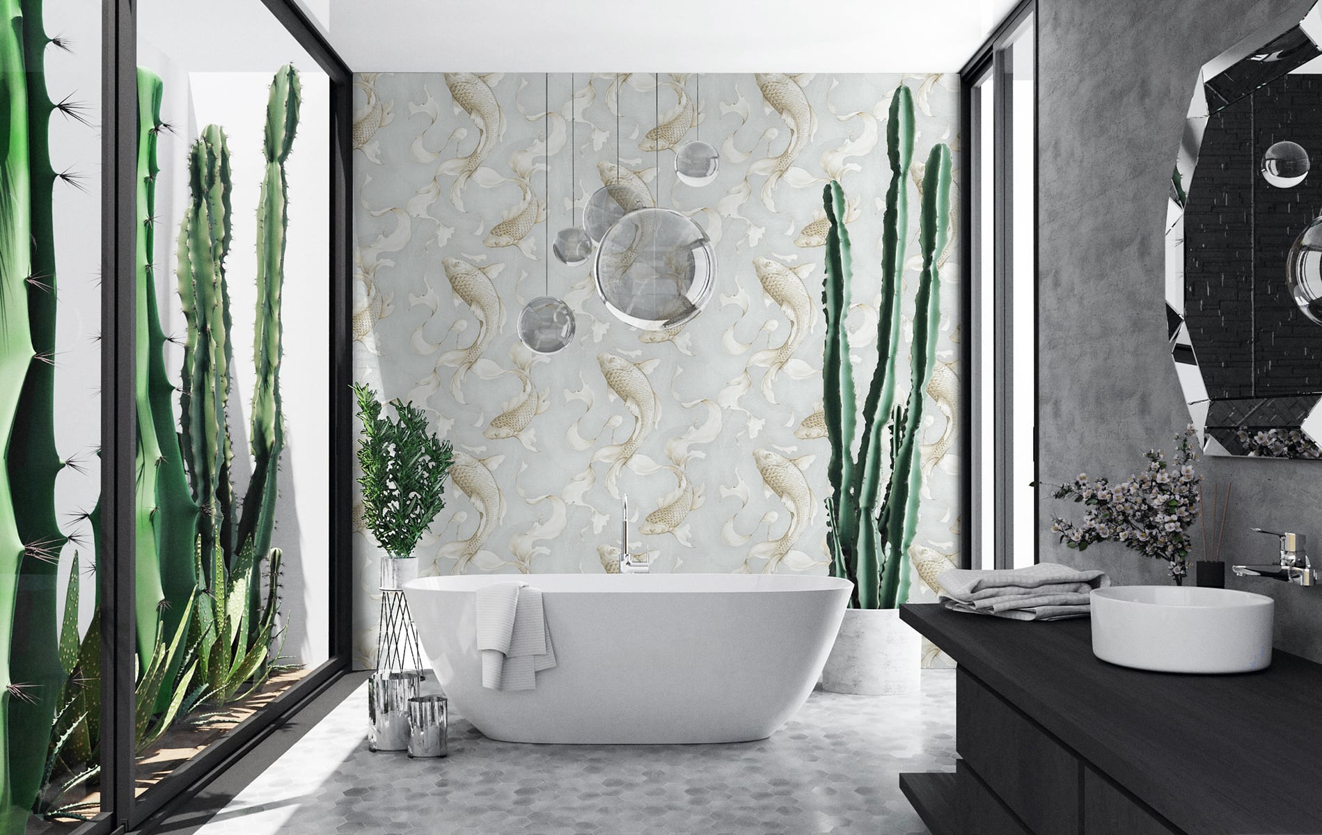 Koi Fish Metallic Peel and Stick Removable Wallpaper – Say Decor LLC