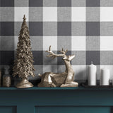 NW34500H holiday Christmas plaid peel and stick removable wallpaper mantle from Nextwall