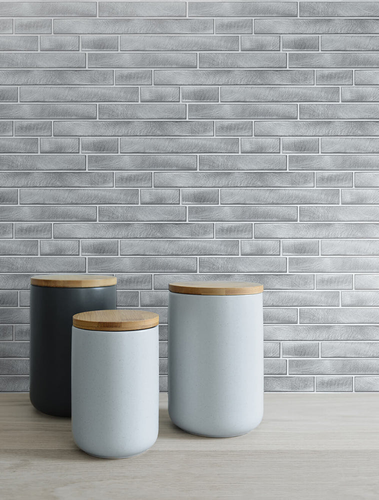 NW34608 brushed metal tile peel and stick removable wallpaper decor by NextWall