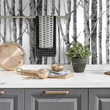 NW34800 birch tree peel and stick removable wallpaper kitchen by NextWall