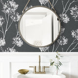 NW36000 one o'clock botanical peel and stick removable wallpaper bathroom from NextWall