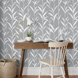 NW36408 bamboo leaf botanical peel and stick removable wallpaper office by NextWall