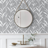 NW36408 bamboo leaf botanical peel and stick removable wallpaper bathroom by NextWall