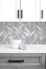 NW36408 bamboo leaf botanical peel and stick removable wallpaper kitchen by NextWall