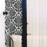 NW37400 black damask peel and stick removable wallpaper bathroom from NextWall