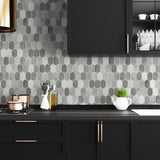 NW38805 brushed hex faux tile peel and stick removable wallpaper kitchen from NextWall