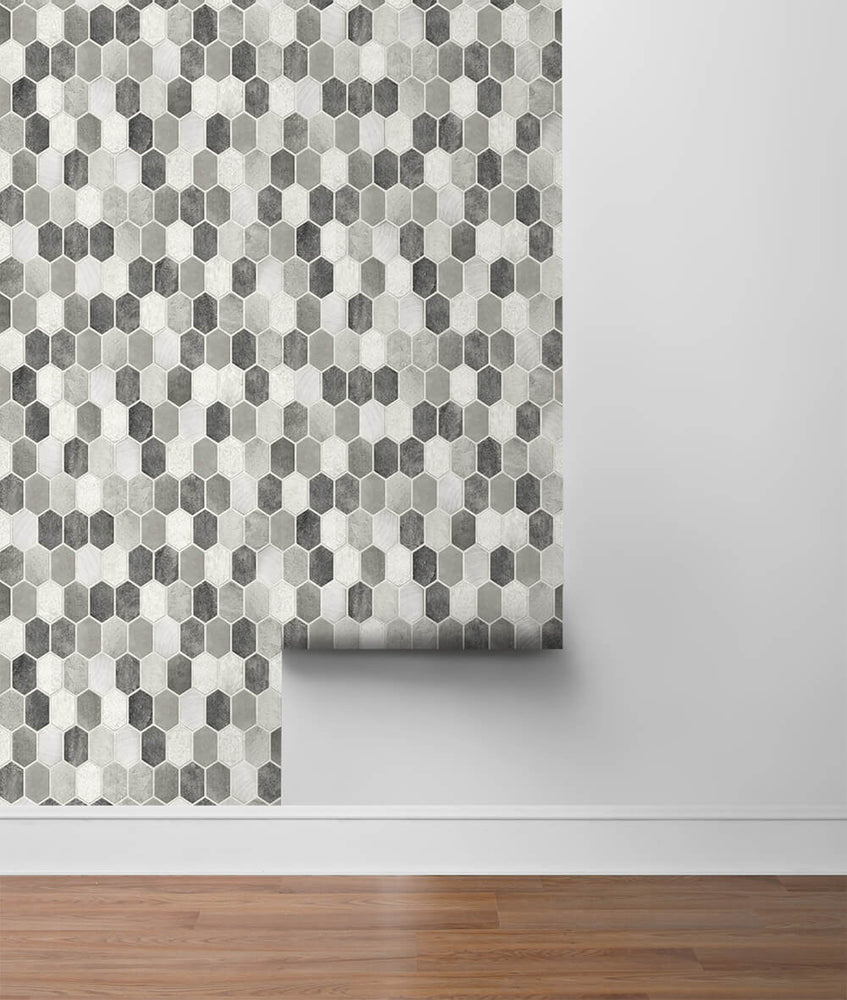 NW38805 brushed hex faux tile peel and stick removable wallpaper roll from NextWall
