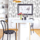 NW39400 sketched damask peel and stick removable wallpaper dining room from NextWall