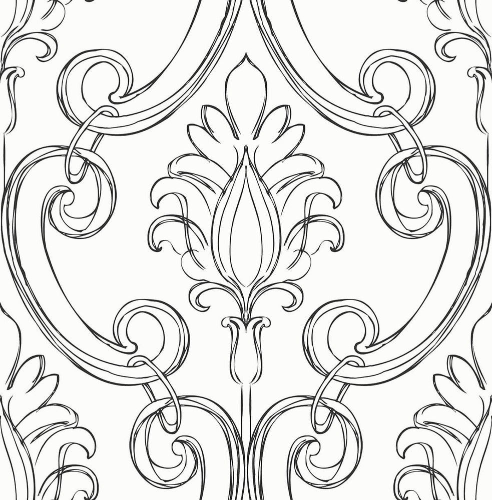 Sketched Damask Peel and Stick Removable Wallpaper