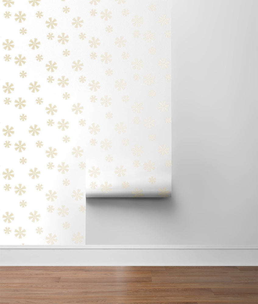 NW41005 metallic gold snowflakes Christmas peel and stick wallpaper roll from NextWall