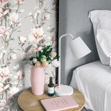 NW41401 magnolia floral peel and stick removable wallpaper bedroom from NextWall
